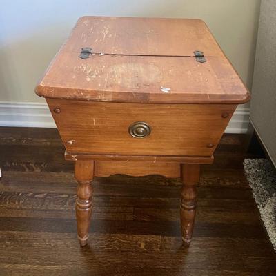 Vintage wood end table with hinged cubby