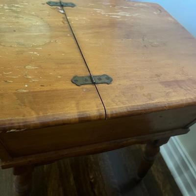 Vintage wood end table with hinged cubby