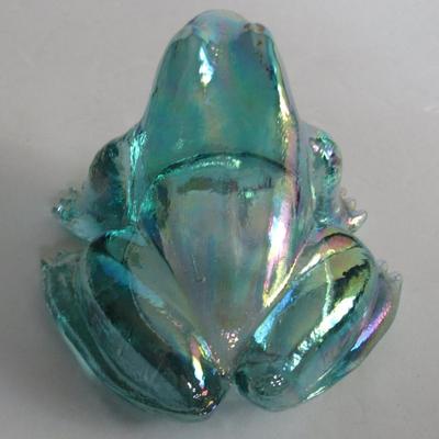 Older Mosser Glass Frog, Teal Carnival Glass