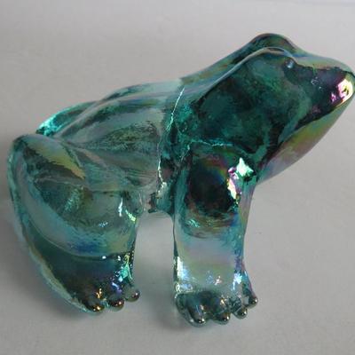 Older Mosser Glass Frog, Teal Carnival Glass
