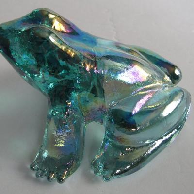 Older Mosser Glass Frog, Teal Carnival Glass