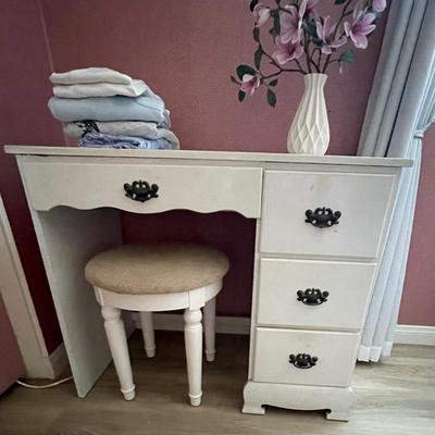 Small White Wood Desk with Stool