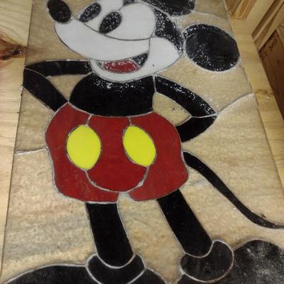 Hand Made Stained Glass Panel- Mickey Mouse Design- Needs Repair- Approx 16" x 27 1/2"