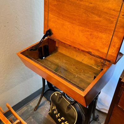 1900 School desk, Children's Yew wood chairs, Ralph's Bowling bowl and bag
