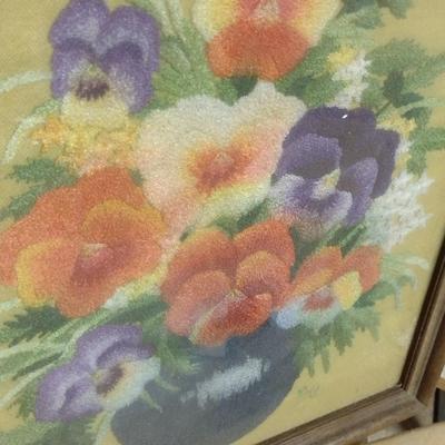 Framed Embroidery- Pansies in a Vase Design