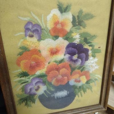 Framed Embroidery- Pansies in a Vase Design