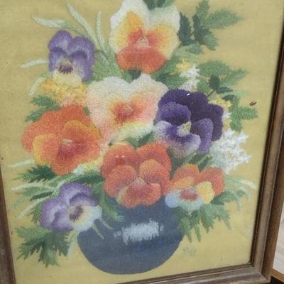 Framed Embroidery- Pansies in a Vase Design
