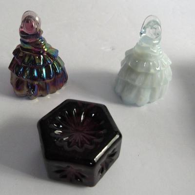 Lot of 2 Boyd Glass Miniature Glass Dolls and Mosser Salt Dip