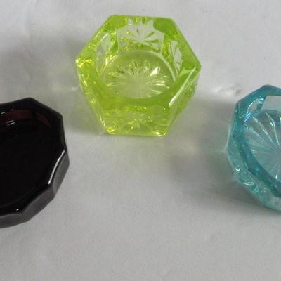 Three Mosser Glass Salt Dips, Vaseline Glows