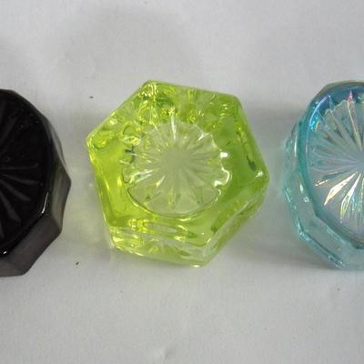 Three Mosser Glass Salt Dips, Vaseline Glows