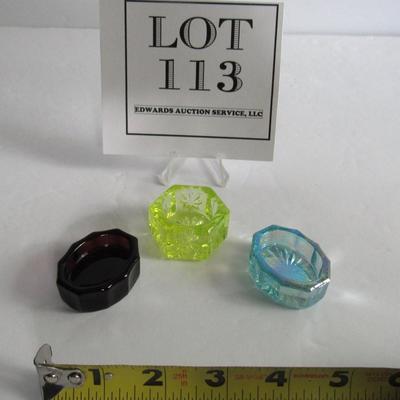 Three Mosser Glass Salt Dips, Vaseline Glows