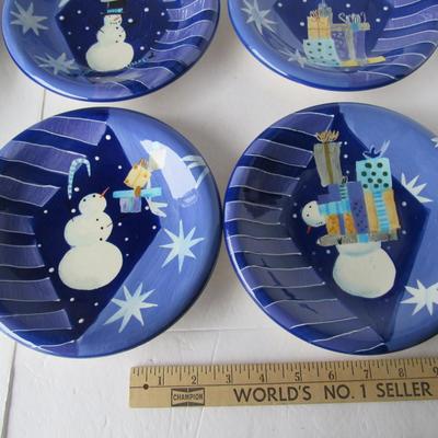 Set of Snowman Plates in Tin, Marked Sakura