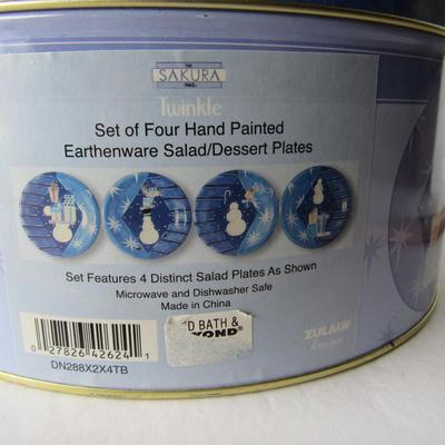 Set of Snowman Plates in Tin, Marked Sakura
