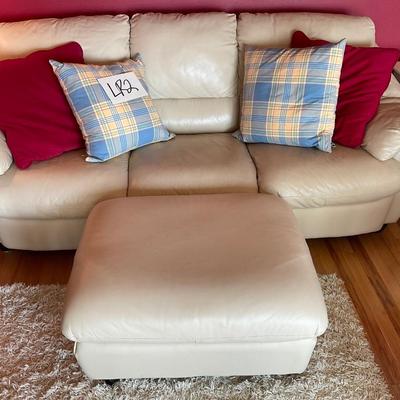LR2-Leather Sofa w/ 4 pillows and ottoman on wheels