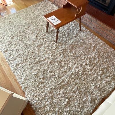 LR7-Dalyn Rug Company Ivory Shag Rug with Wooden Sidetable