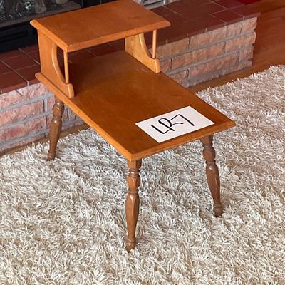 LR7-Dalyn Rug Company Ivory Shag Rug with Wooden Sidetable