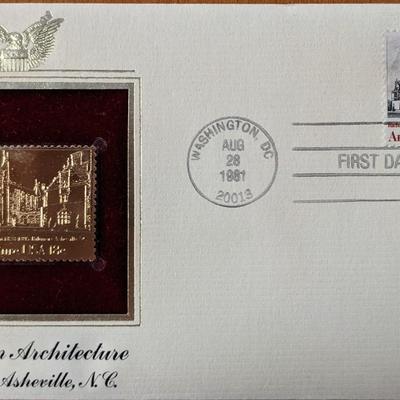 American Architecture Biltmore Asheville, NC Gold Stamp Replica First Day Cover
