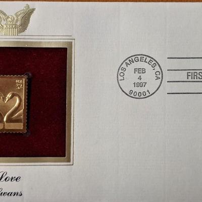Love Swans Gold Stamp Replica First Day Cover