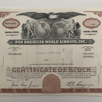 Pan American World Airways, INC One Share Certificate of Stock