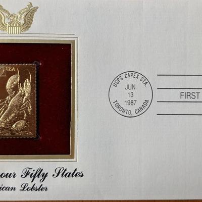 Wildlife Of Our Fifty States American Lobster Gold Stamp Replica First Day Cover