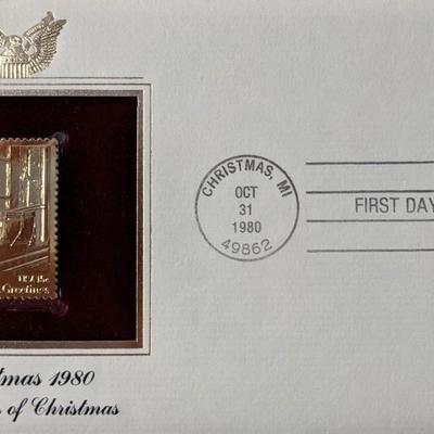 Christmas 1980 Traditions of Christmas Gold Stamp Replica First Day Cover