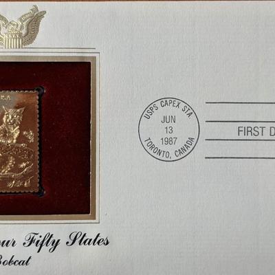 Wildlife of Our Fifty States Bobcat Gold Stamp Replica First Day Cover