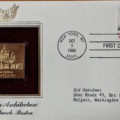 American Architecture Trinity Church, Boston Gold Stamp Replica First Day Cover