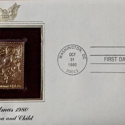 Christmas 1980 Madonna and Child Gold Stamp Replica First Day Cover