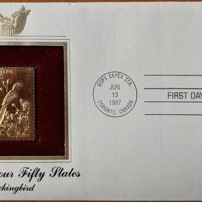 Wildlife of Our Fifty States Mockingbird Gold Stamp Replica First Day Cover