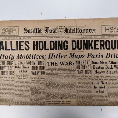 Allies Holding Dunkerque Seattle Post 1940 Vintage Newspaper