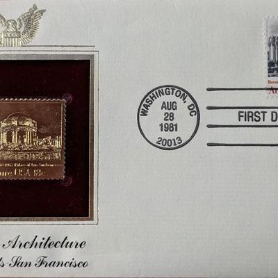 American Architecture Palace of Arts, San Francisco Gold Stamp Replica First Day Cover