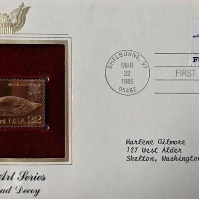 Folk Art Series Redhead Decoy Gold Stamp Replica First Day Cover