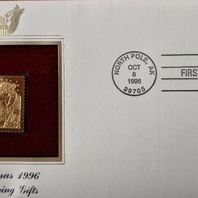 Christmas 1996 Exchanging Gifts Gold Stamp Replica First Day Cover