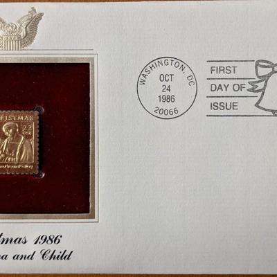 Christmas 1986 Madonna and Child Gold Stamp Replica First Day Cover