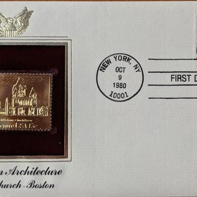 American Architecture Trinity Church Boston Gold Stamp Replica First Day Cover