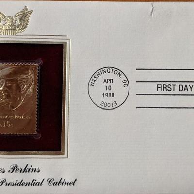 Frances Perkins First Woman In Presidential Cabinet Gold Stamp Replica First Day Cover