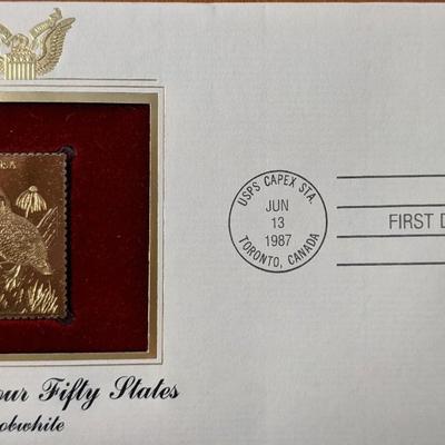 Wildlife Of Our Fifty States Bobwhite Gold Stamp Replica First Day Cover