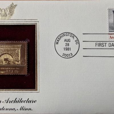 American Architecture Bank Owatonna, MN Gold Stamp Replica First Day Cover