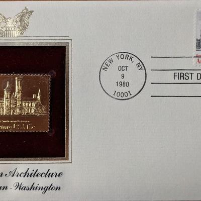 American Architecture Smithsonian, Washington Gold Stamp Replica First Day Cover