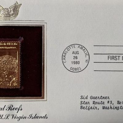 Coral Reefs Brain Coral, US Virgin Islands Gold Stamp Replica Fist Day Cover