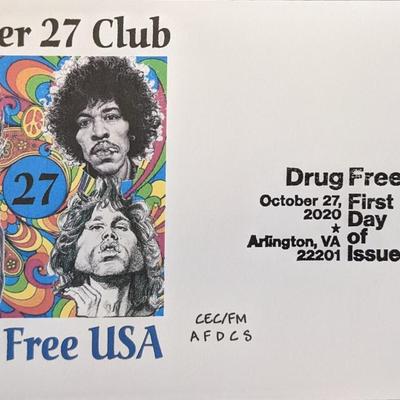 Forever 27 Club Drug Free USA First Day Cover - Jimi Janis Jim and Brian