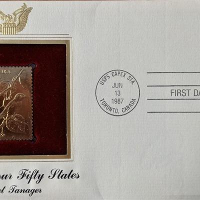 Wildlife of Our Fifty States Scarlet Tanager Gold Stamp Replica First Day Cover