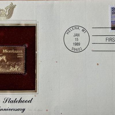 Montana Statehood 100th Anniversary Gold Stamp Replica First Day Cover