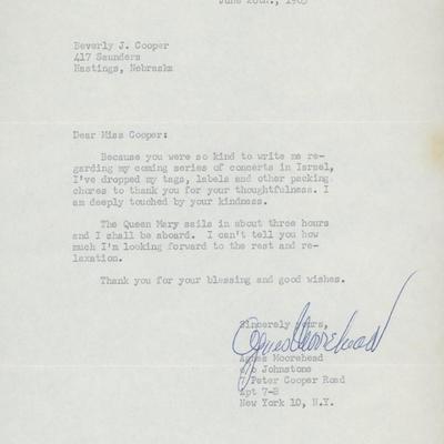 Agnes Moorehead BeWitched signed personal letter
