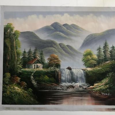 Mountain Cabin - Waterfall - Landscape Art