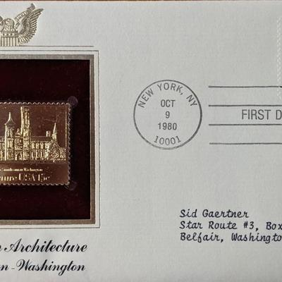 American Architecture Smithsonian Washington Gold Stamp Replica First Day Cover