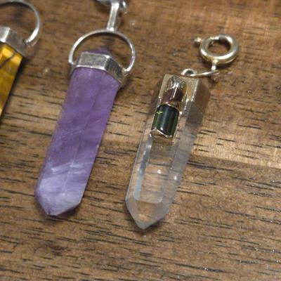 Sterling Gemstone Pendants - Amethyst, Tiger's Eye, and Crystal