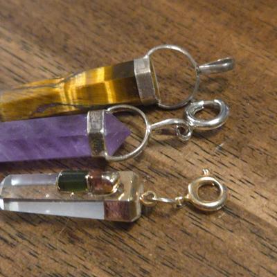 Sterling Gemstone Pendants - Amethyst, Tiger's Eye, and Crystal