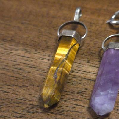Sterling Gemstone Pendants - Amethyst, Tiger's Eye, and Crystal