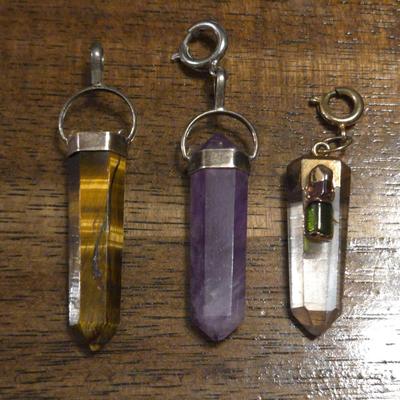 Sterling Gemstone Pendants - Amethyst, Tiger's Eye, and Crystal